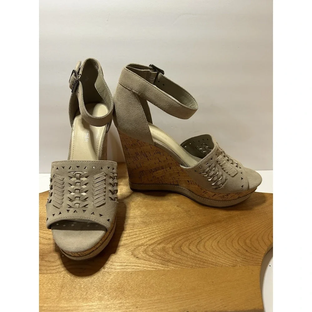 Marc Fisher Hillana Natural Suede Ankle Strap Wedge Cork Platform Heel Women's 9